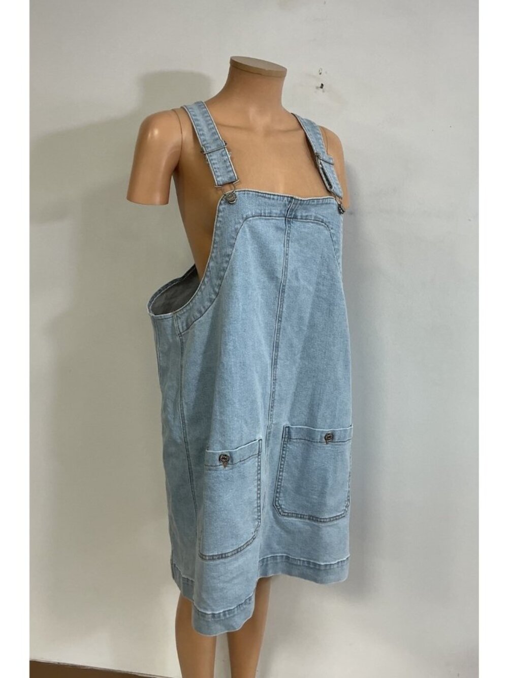 Light Wash Denim Overall Pinafore Midi Dress Jumper Womens 2XL Plus Size New